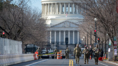 Armed National Guardsmen on security detail at the U.S. Capitol